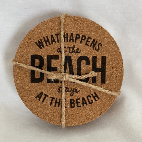 Swoozies Cork Coaster set of 4 “What Happens at The Beach Stays at The Beach NEW - Picture 13 of 13